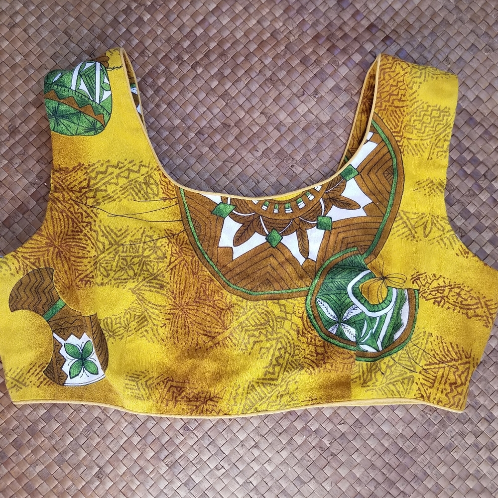 Vintage barkcloth Hawaiian crop top